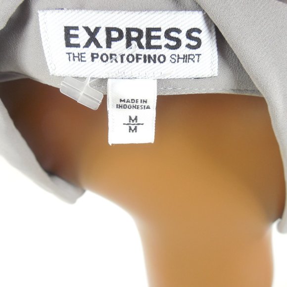 EXPRESS Top M Portofino Button Down Blouse Gray Mist Roll Tab Long Sleeves - Picture 9 of 10